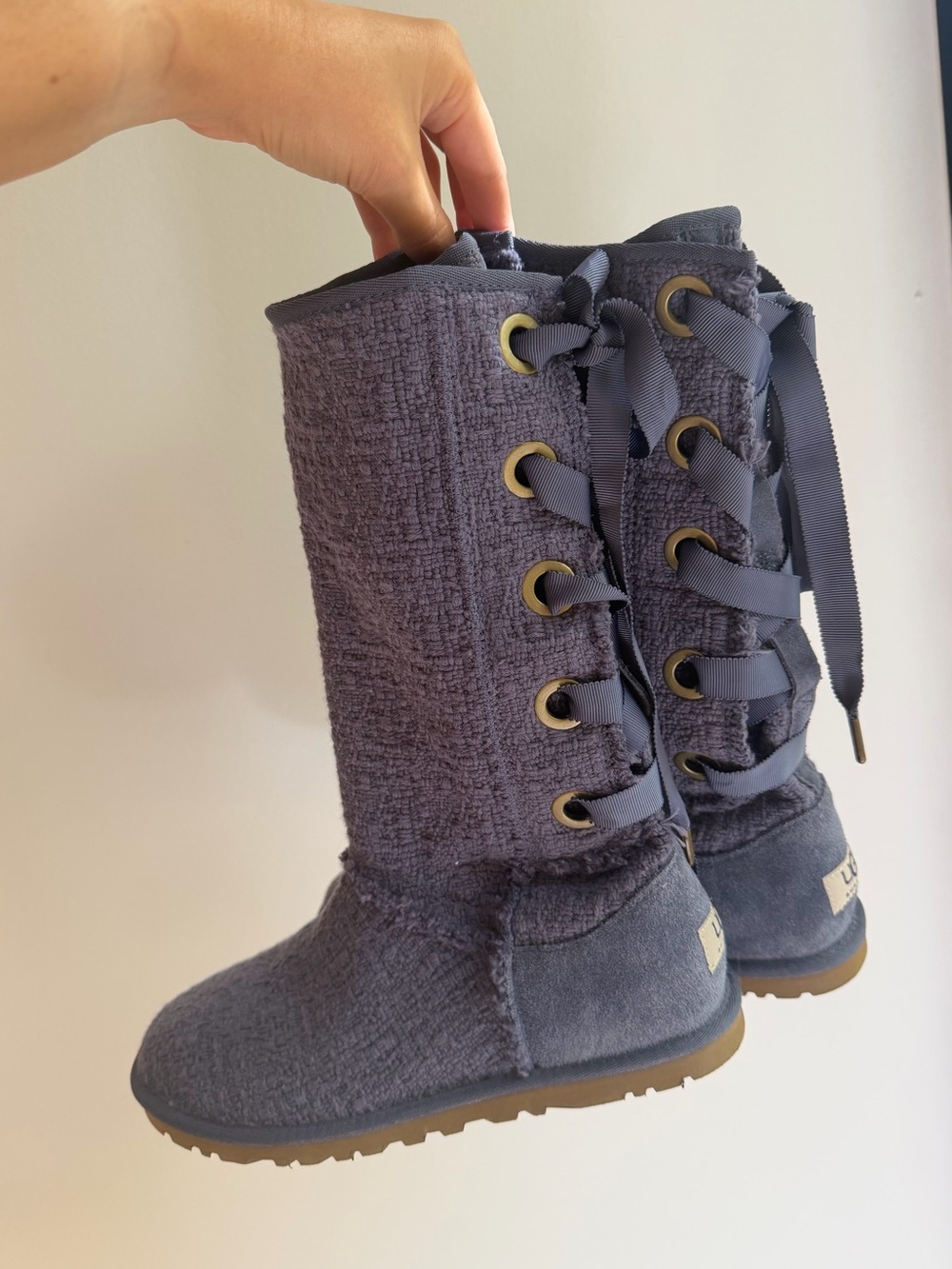 UGG Heirloom Lace Up Tall Boots Purple Periwinkle Textured - 8